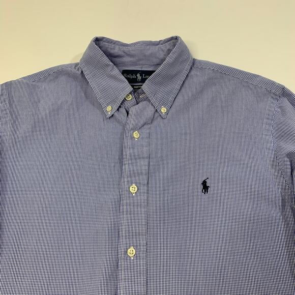 Ralph Lauren Shirt Mens L Large Blue White Custom Fit Button Down Gingham Cotton - Picture 3 of 9